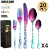 Cross-border Amazon-patterned stainless steel tableware, knives, forks and spoons 20/40 pieces set, hotel Western cuisine steak knives, forks and spoons Item Picture